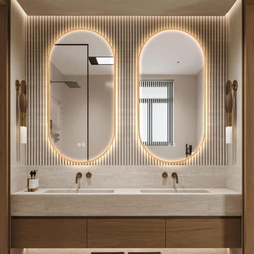 Oval LED Mirror 50 x 100 Frontlit Framed Gold - Image 2
