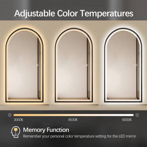 Full Length Arched LED Mirror 180cm x 80cm Freestanding Wall Mounted Black Frame Dimmable - Image 3