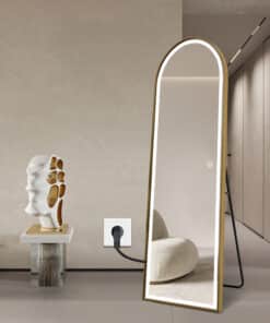 Full Length Arched LED Mirror 180cm x 80cm Freestanding Wall Mounted Gold Frame Dimmable