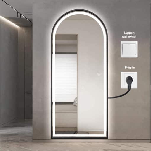 Full Length Arched LED Mirror 180cm x 80cm Freestanding Wall Mounted Black Frame Dimmable - Image 7