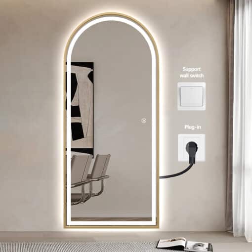 Full Length Arched LED Mirror 180cm x 80cm Freestanding Wall Mounted Gold Frame Dimmable - Image 4