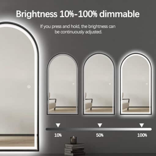 Full Length Arched LED Mirror 180cm x 80cm Freestanding Wall Mounted Black Frame Dimmable - Image 2