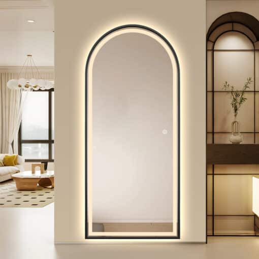 Full Length Arched LED Mirror 180cm x 80cm Freestanding Wall Mounted Black Frame Dimmable - Image 5