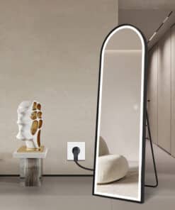 Full Length Arched LED Mirror 180cm x 80cm Freestanding Wall Mounted Black Frame Dimmable