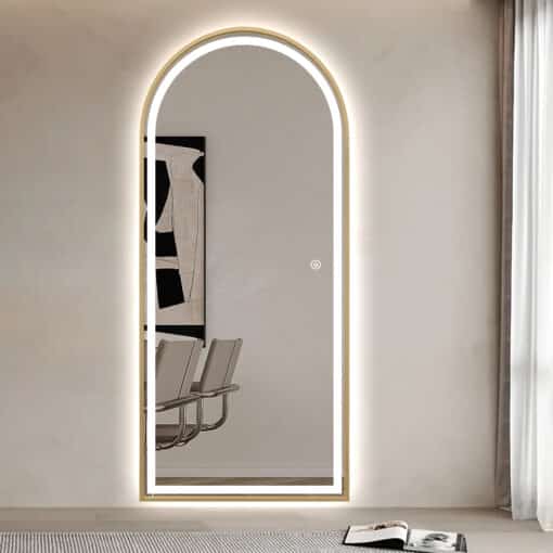 Full Length Arched LED Mirror 180cm x 80cm Freestanding Wall Mounted Gold Frame Dimmable - Image 3