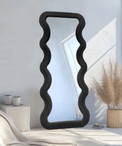 Modern Wavy Teddy Velvet Full Length Mirror 160cm x 60cm Black Decorative Wall Mirror