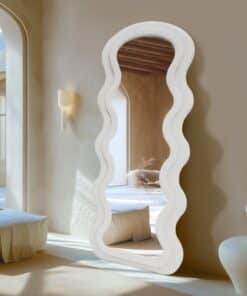 Modern Arched Wavy Velvet Full Length Mirror 160cm x 60cm White Wall Mirror