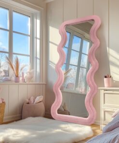 Modern Wavy Teddy Velvet Full Length Mirror 160cm x 60cm Pink Decorative Wall Mirror