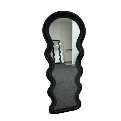 Modern Arched Wavy Velvet Full Length Mirror 160cm x 60cm Black Wall Mirror - Image 6