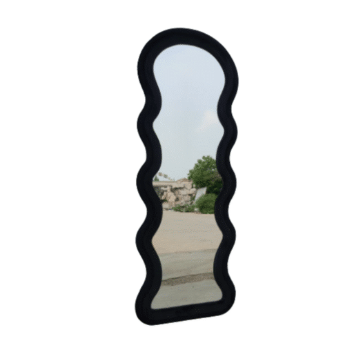 Modern Arched Wavy Velvet Full Length Mirror 160cm x 60cm Black Wall Mirror - Image 2