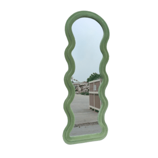 Modern Arched Wavy Velvet Full Length Mirror 160cm x 60cm Green Wall Mirror - Image 2