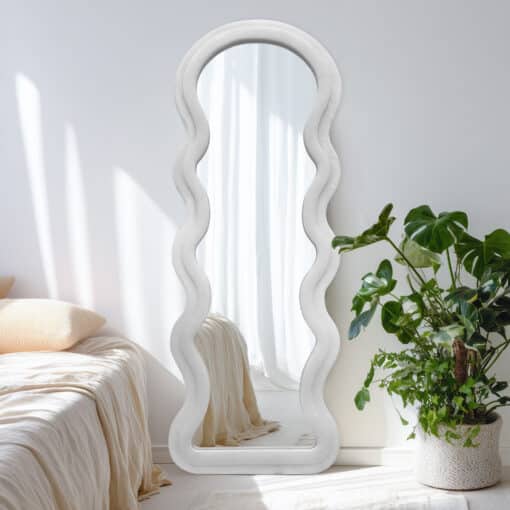 Modern Arched Wavy Velvet Full Length Mirror 160cm x 60cm White Wall Mirror - Image 2