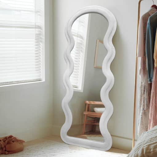 Modern Arched Wavy Velvet Full Length Mirror 160cm x 60cm White Wall Mirror - Image 3