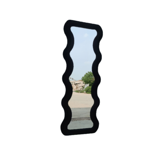 Modern Wavy Teddy Velvet Full Length Mirror 160cm x 60cm Black Decorative Wall Mirror - Image 2