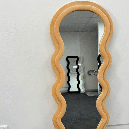 Modern Arched Wavy Velvet Full Length Mirror 160cm x 60cm Peach-Orange Wall Mirror - Image 6