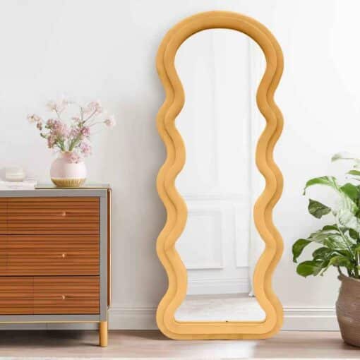 Modern Arched Wavy Velvet Full Length Mirror 160cm x 60cm Peach-Orange Wall Mirror - Image 2