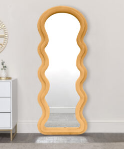 Modern Arched Wavy Velvet Full Length Mirror 160cm x 60cm Peach-Orange Wall Mirror
