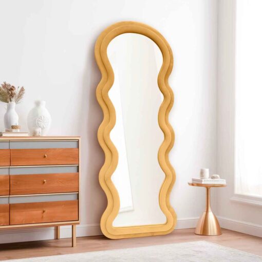Modern Arched Wavy Velvet Full Length Mirror 160cm x 60cm Peach-Orange Wall Mirror - Image 5