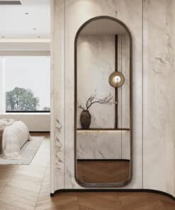 Modern Arched Walnut Wood Full Length Mirror 54cm × 168cm Decorative Wall Mounted Mirror
