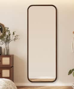 Modern Rectangular Walnut Wood Full Length Mirror 65cm × 170cm Decorative Wall Mounted Mirror