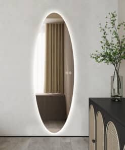 Modern Oval Glow LED Mirror 50cm × 150cm Frameless Tricolour Dimmable Wall Mounted Mirror