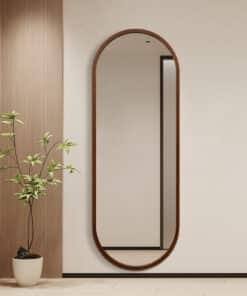 Modern Oval Walnut Wood Full Length Mirror 60cm × 168cm Decorative Wall Mounted Mirror