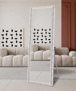 Contemporary White Wood Rectangular Full Length Mirror with Gold Accent 50cm × 150cm Freestanding Decorative Mirror