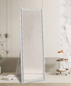 Contemporary White Wood Rectangular Full Length Mirror with Gold Accent 80cm × 180cm Freestanding Decorative Mirror